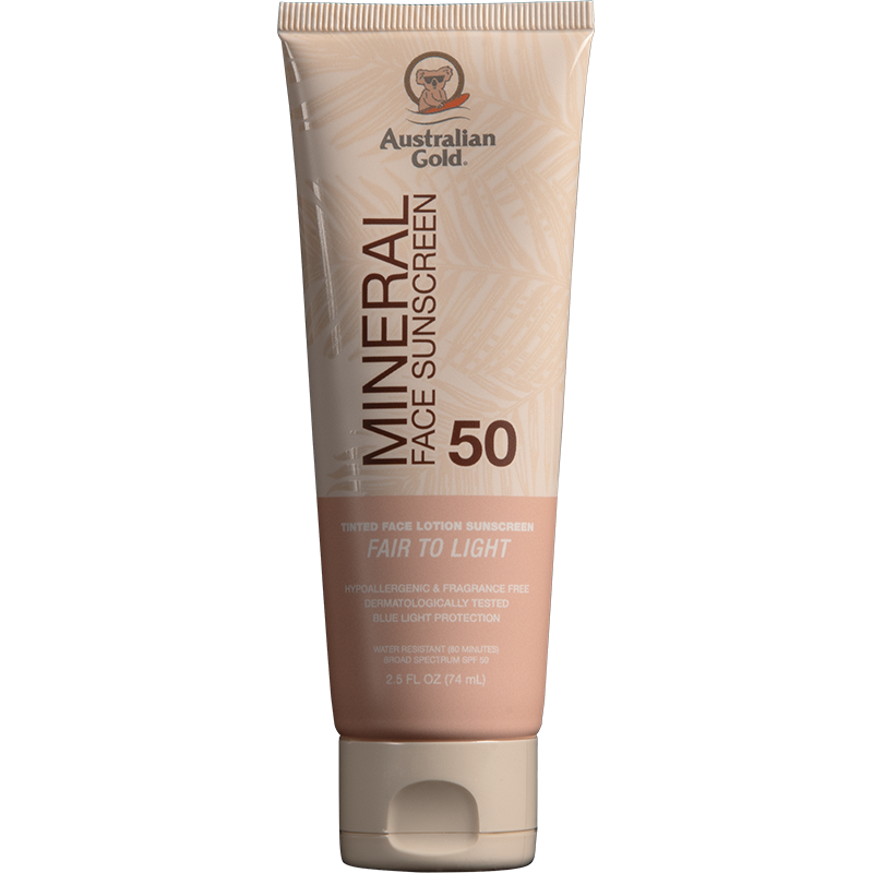 AUSTRALIAN GOLD MINERAL SPF 50 TINTED FACE FAIR TO LIGHT LOTION 2.5 FL. OZ - 74 ML