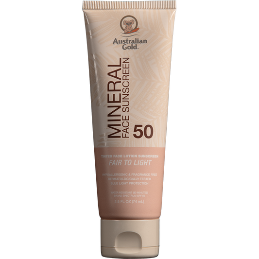 AUSTRALIAN GOLD MINERAL SPF 50 TINTED FACE FAIR TO LIGHT LOTION 2.5 FL. OZ - 74 ML