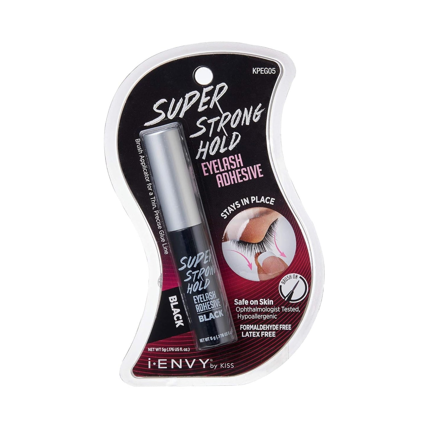 i•ENVY Super Strong Hold Eyelash Adhesive, Waterproof, 48-Hour Long-Lasting Lash Glue, Latex-Free, Hypoallergenic, Quick-Drying with Brush-On Applicator for Strip Lashes