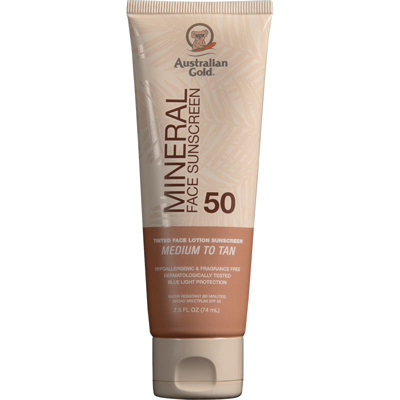AUSTRALIAN GOLD MINERAL SPF 50 TINTED FACE MEDIUM TO TAN LOTION 2.5 FL. OZ - 74 ML